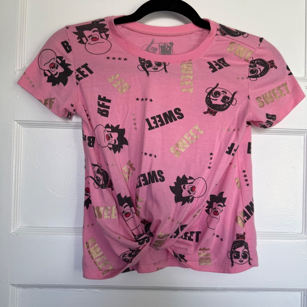 Disney Wreck-It Ralph 2 Pink Twist Front Graphic Tee Girls Size L 10/12 BFF